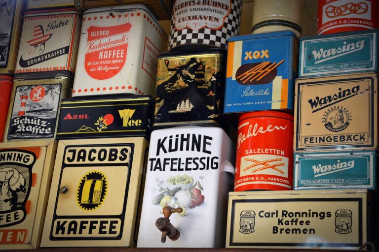 sales shelf, old cans, food
